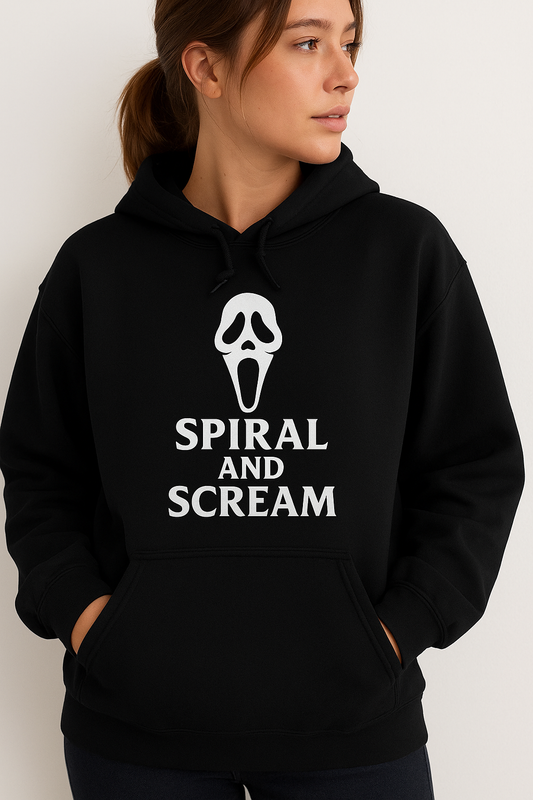 Spiral and Scream Hoodie | Unisex Heavy Blend Sweatshirt for Cozy Comfort, Halloween Apparel, Gift for Horror Fans, Casual Wear