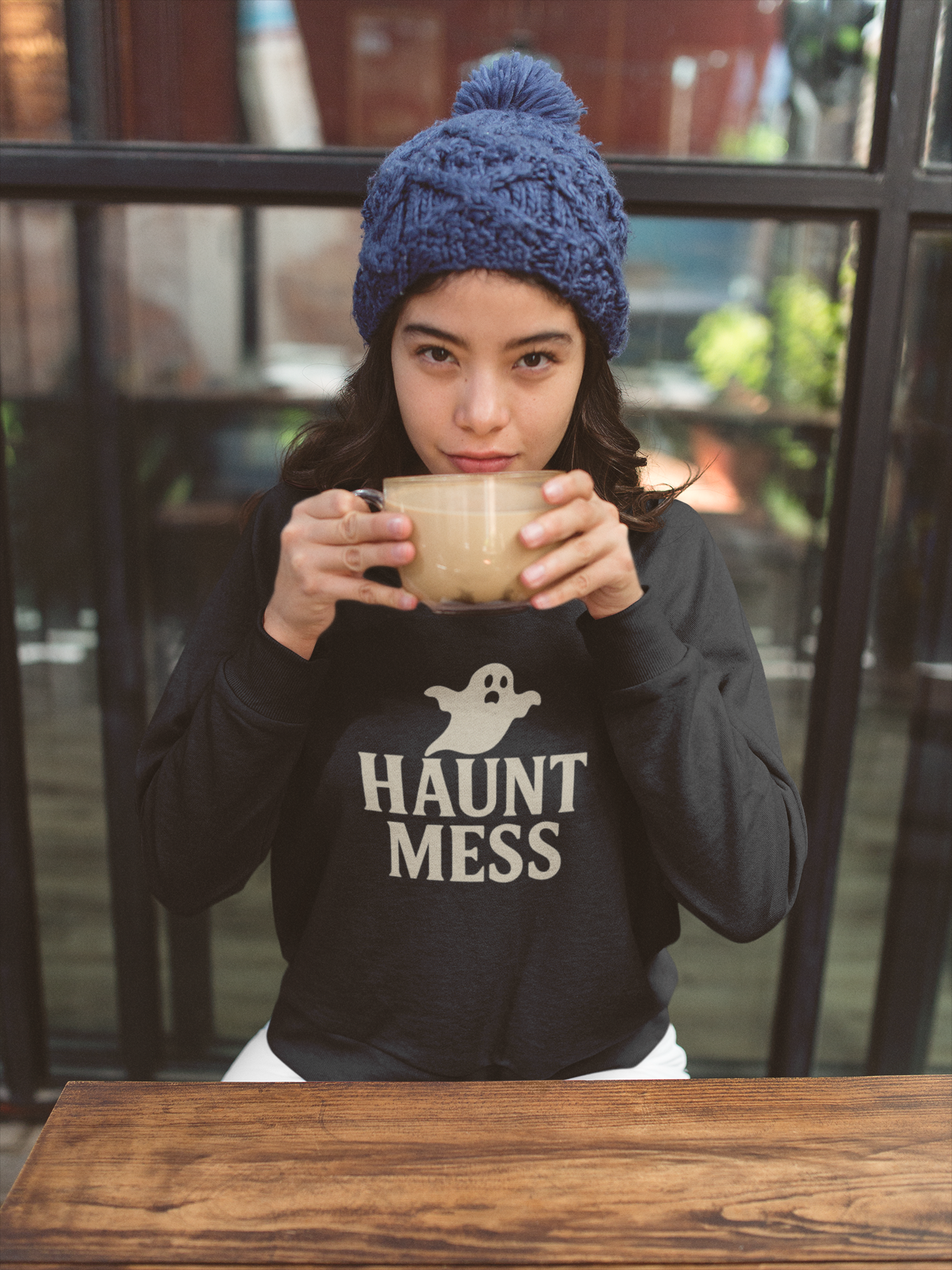 Haunt Mess Ghost Crewneck Sweatshirt – Funny Halloween Mental Health Hoodie