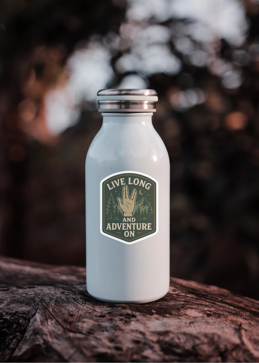 White bottle with a green label on a wooden surface with a blurred natural background