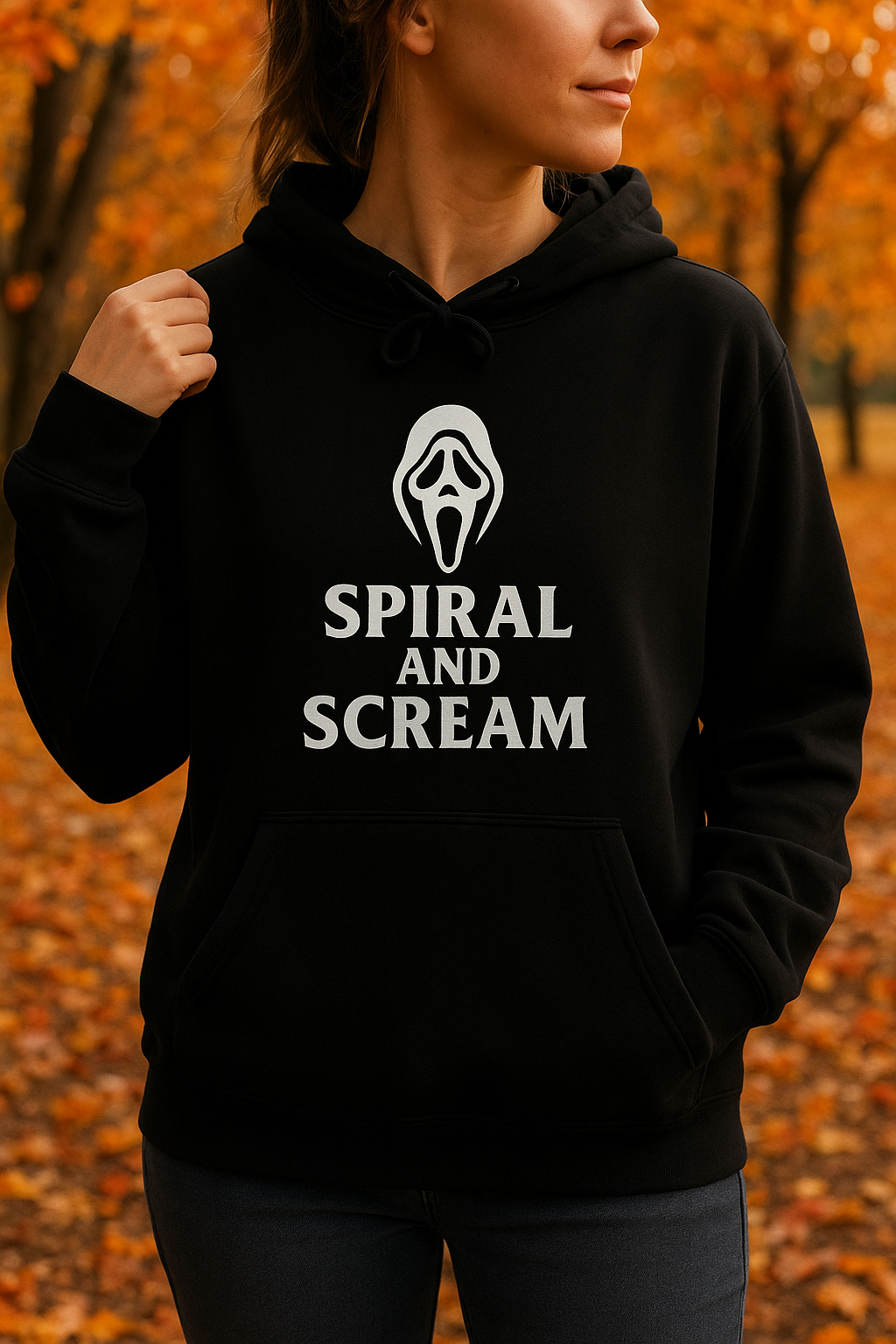 Spiral and Scream Hoodie | Unisex Heavy Blend Sweatshirt for Cozy Comfort, Halloween Apparel, Gift for Horror Fans, Casual Wear
