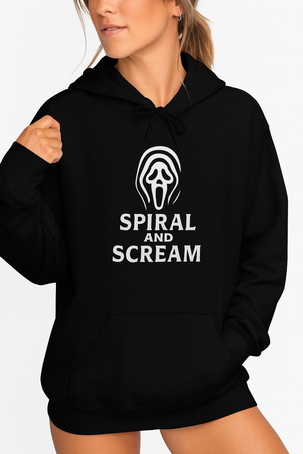 Spiral and Scream Hoodie | Unisex Heavy Blend Sweatshirt for Cozy Comfort, Halloween Apparel, Gift for Horror Fans, Casual Wear