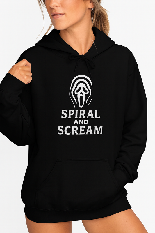Spiral and Scream Hoodie | Unisex Heavy Blend Sweatshirt for Cozy Comfort, Halloween Apparel, Gift for Horror Fans, Casual Wear